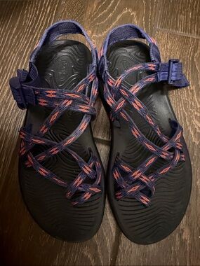 Chaco Z/Volv X2 Women’s Hiking Sandals Blue Orange Strappy Toe Loop Size 8